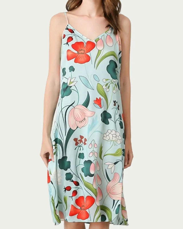 Mulberry Floral-Print Silk Midi Slip Dress in Sky Blue | Sky Blue