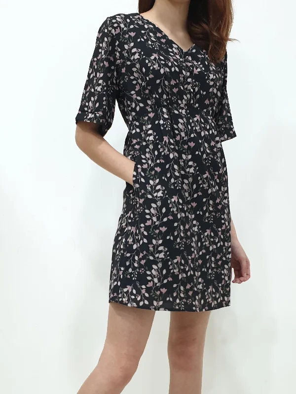 Tulip Print Dress - Black (Non-returnable)