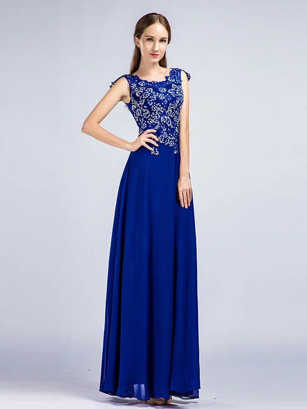 Dark Blue Lace Full Length Prom Evening Formal Dress