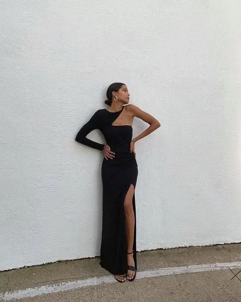 Unique black long prom dress with hight split C2118
