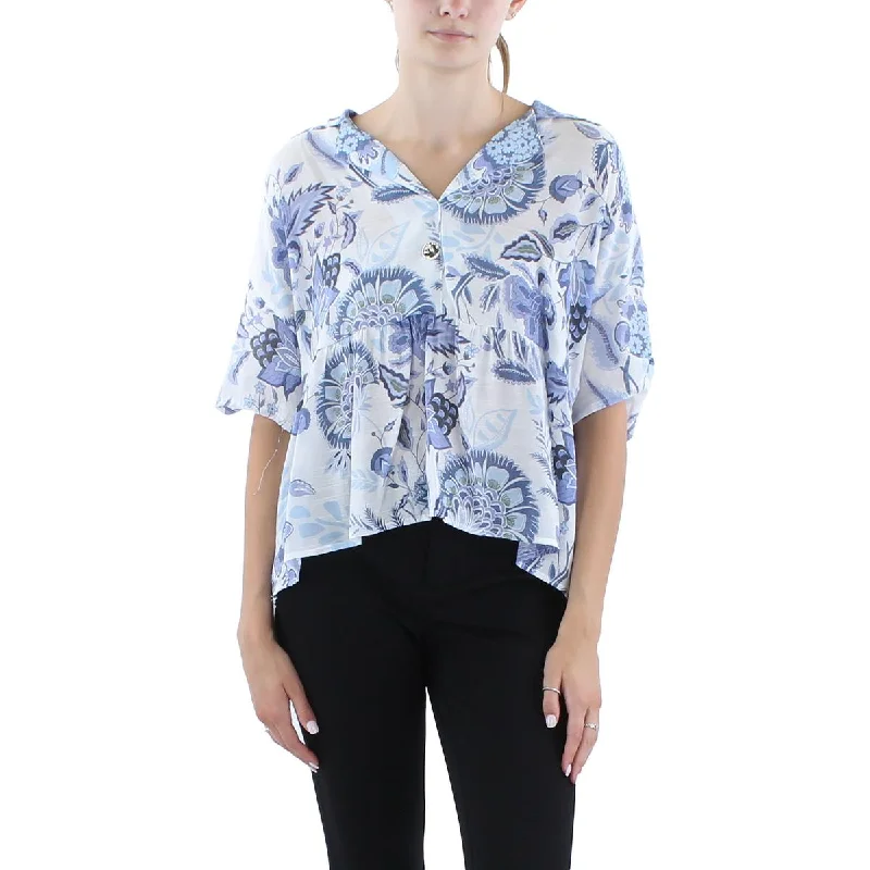 Unique Spectrum Womens Gauzed Floral Print Blouse Casual Relaxed Blouse