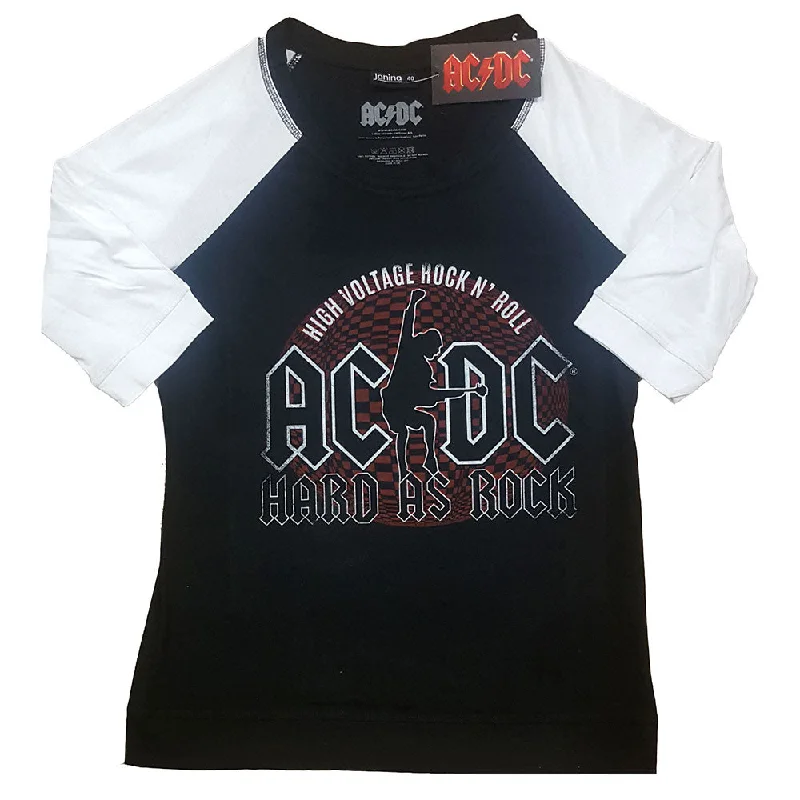 AC/DC Ladies Raglan T-Shirt: Hard As Rock Basic T-Shirt Crew Neck Short Sleeve