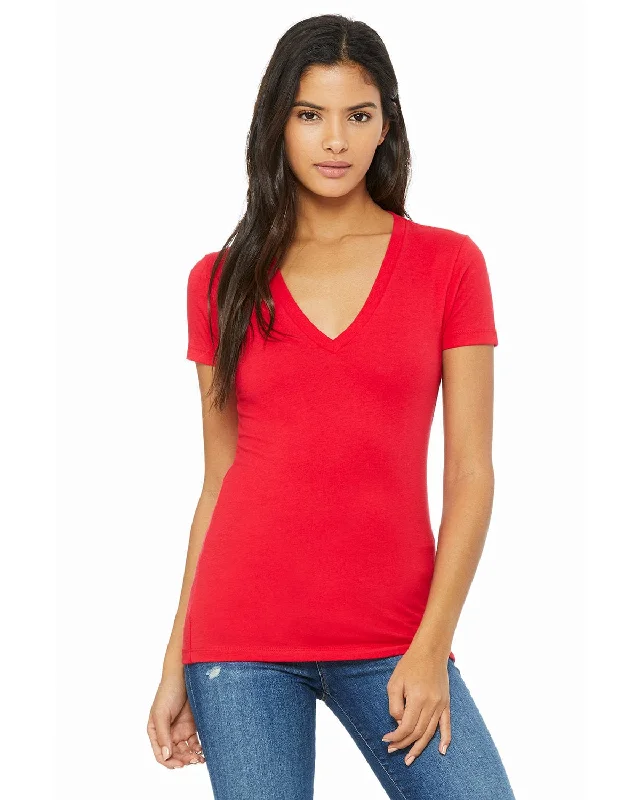 Bella+Canvas Ladies Deep V-Neck T-Shirt | Red Front Pockets Side Pockets Patch Pockets Bella+Canvas Ladies Deep V-Neck T-Shirt | Red Front Pockets Side Pockets Patch Pockets