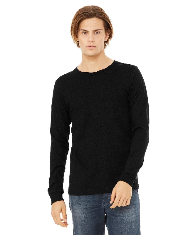 Bella+Canvas Long Sleeve Jersey T-Shirt | Black Heather Zippered Front Buttoned Front Snap Front Bella+Canvas Long Sleeve Jersey T-Shirt | Black Heather Zippered Front Buttoned Front Snap Front