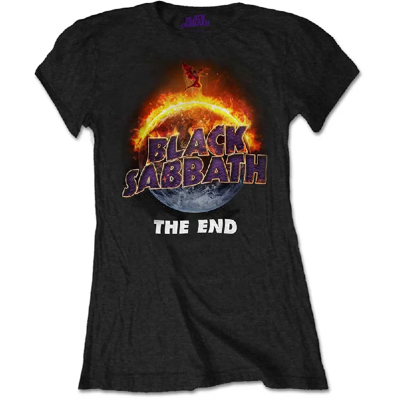 Black Sabbath Ladies T-Shirt: The End Mesh Blend Leather Blend Suede Blend