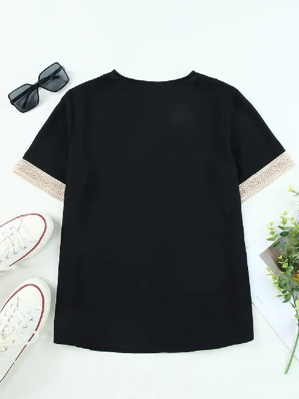 Casual and Chic Lace Trim T-Shirt Terry Blend Velvet Blend Canvas Blend