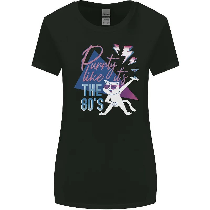 Cat Purrty Like Its the 80s Womens Wider Cut T-Shirt Wool Fabric Cashmere Fabric Tweed Fabric Cat Purrty Like Its the 80s Womens Wider Cut T-Shirt Wool Fabric Cashmere Fabric Tweed Fabric