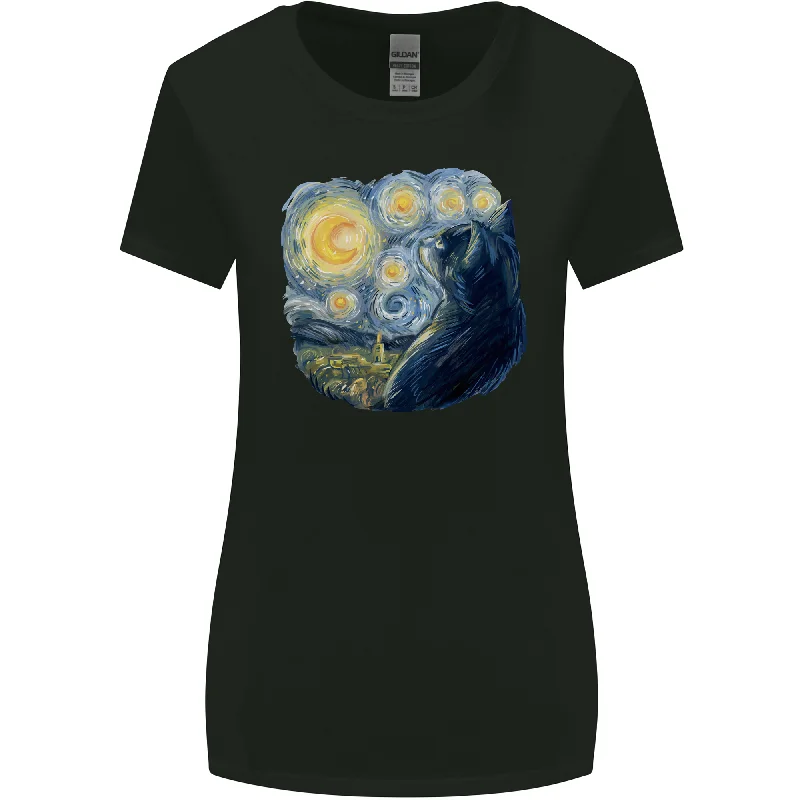 Cat Vangogh Funny Feline Painting Womens Wider Cut T-Shirt Machine Wash Dry Clean Hand Wash Cat Vangogh Funny Feline Painting Womens Wider Cut T-Shirt Machine Wash Dry Clean Hand Wash
