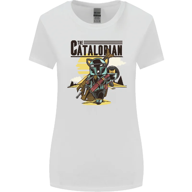 Catalorian Funny Cat Parody Womens Wider Cut T-Shirt Silk Blend Satin Velvet