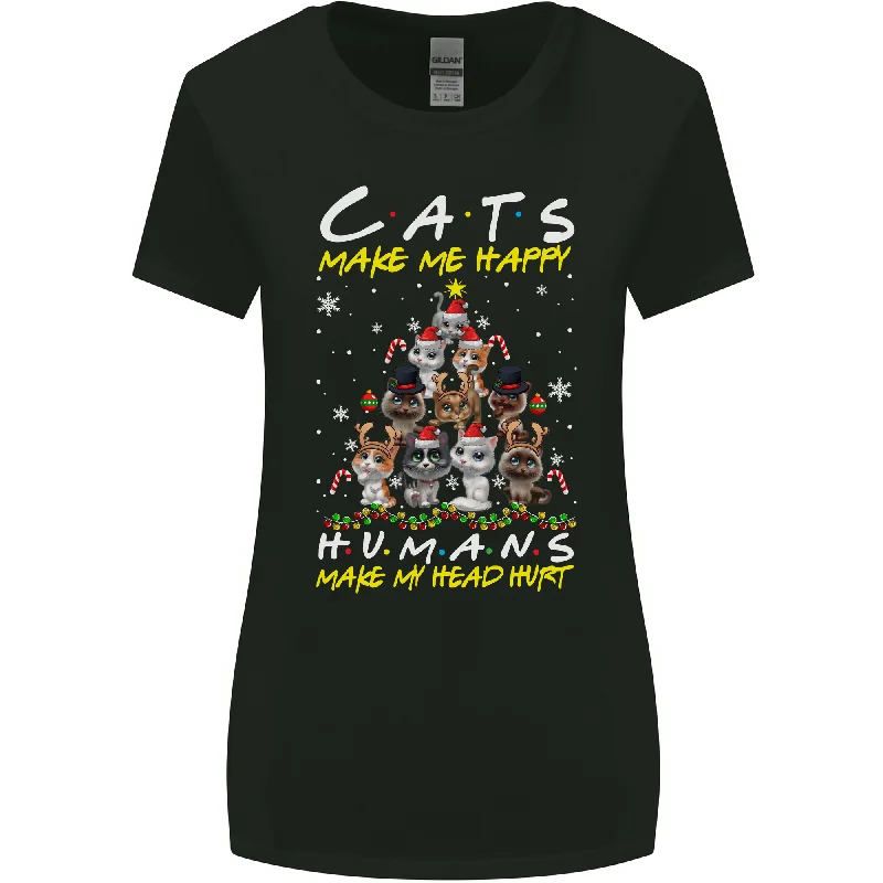 Cats Make Me Happy Funny Christmas Womens Wider Cut T-Shirt Chenille Brocade Lace