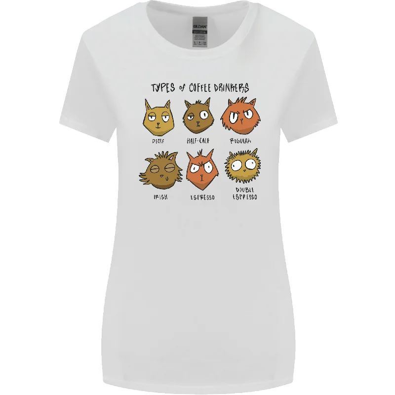 Cats Types of Coffee Drinkers Womens Wider Cut T-Shirt Spandex Blend Rayon Blend Denim Blend Cats Types of Coffee Drinkers Womens Wider Cut T-Shirt Spandex Blend Rayon Blend Denim Blend