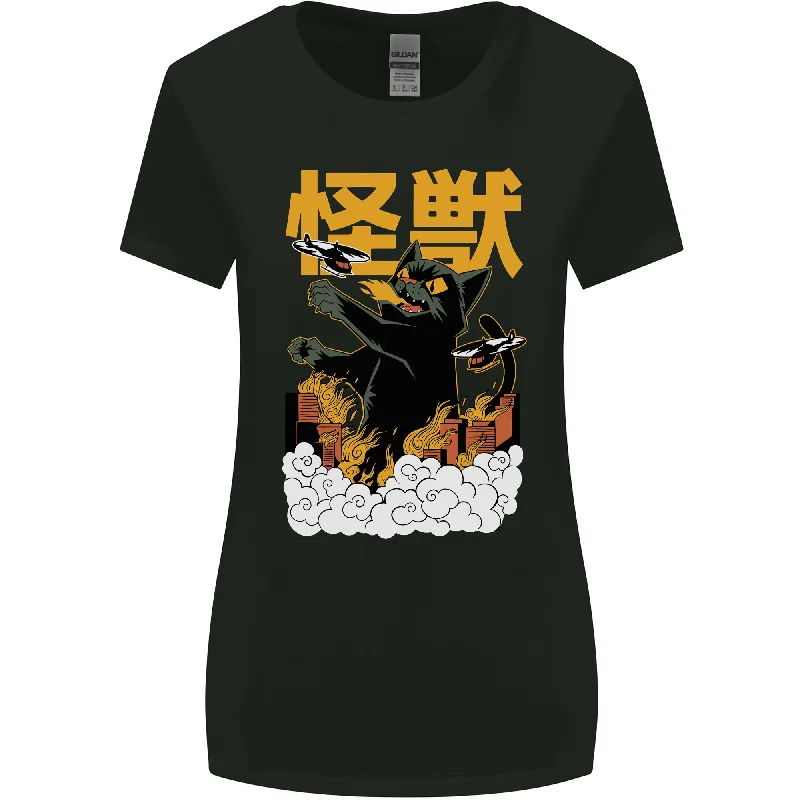 Catzilla Funny Cat Monster Parody Womens Wider Cut T-Shirt Wool Fabric Cashmere Fabric Tweed Fabric Catzilla Funny Cat Monster Parody Womens Wider Cut T-Shirt Wool Fabric Cashmere Fabric Tweed Fabric