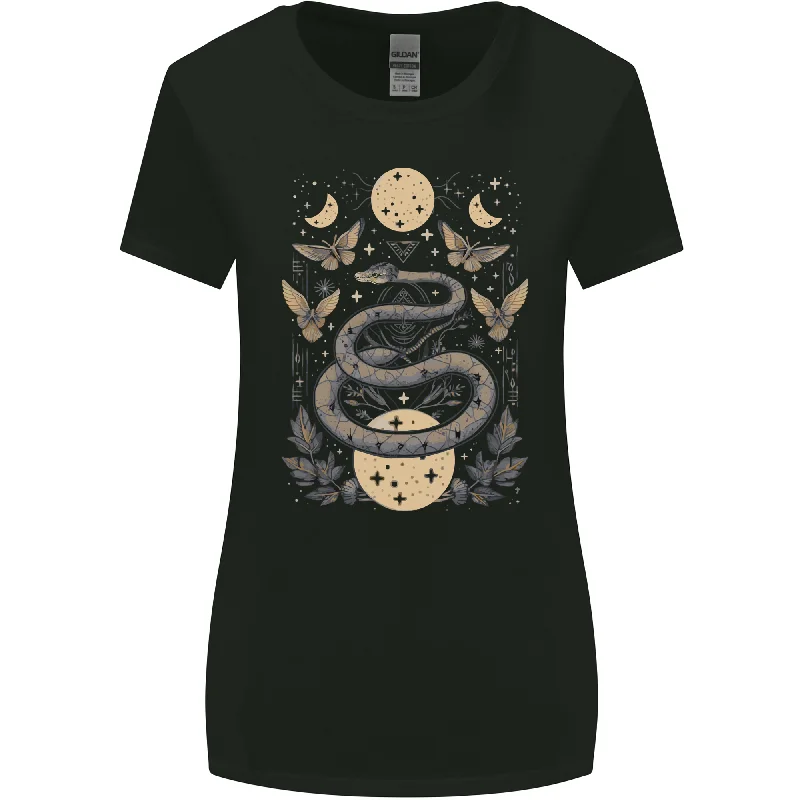 Celestial Snakes & Butterfies Pagan Earth Moon Womens Wider Cut T-Shirt Handmade Hand-knitted Hand-woven Celestial Snakes & Butterfies Pagan Earth Moon Womens Wider Cut T-Shirt Handmade Hand-knitted Hand-woven