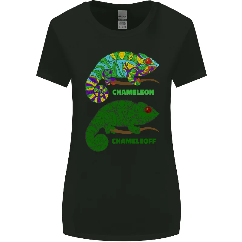 Chameleoff Chameleon Funny Off On Womens Wider Cut T-Shirt Notch Collar Peter Pan Collar Cowl Neck Chameleoff Chameleon Funny Off On Womens Wider Cut T-Shirt Notch Collar Peter Pan Collar Cowl Neck