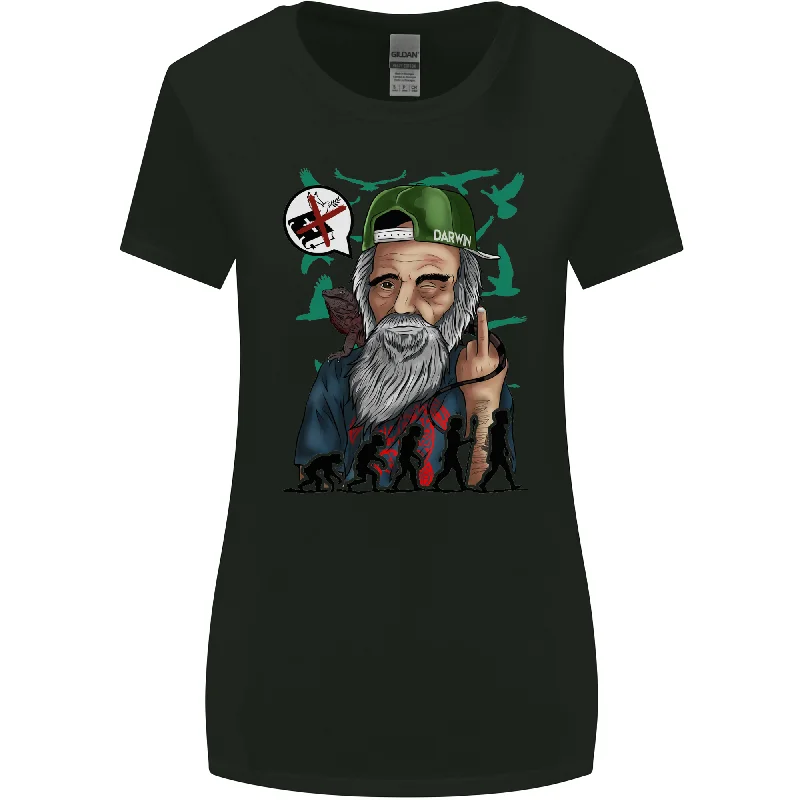 Charles Darwin Evolution Atheist Atheism Womens Wider Cut T-Shirt Graphic Embroidered Appliqued