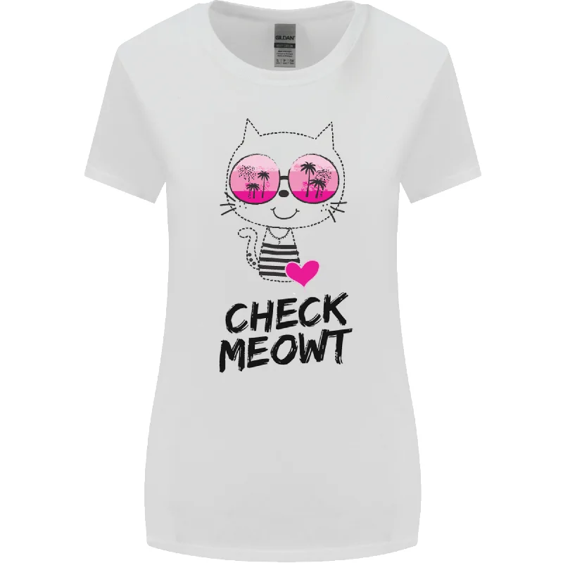 Check Meowt Womens Wider Cut T-Shirt Spandex Blend Rayon Blend Denim Blend
