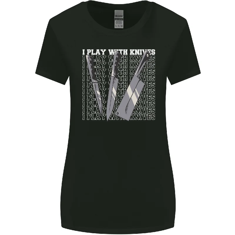 Chef I Play With Knives Womens Wider Cut T-Shirt Hooded Caped Shawl Collar