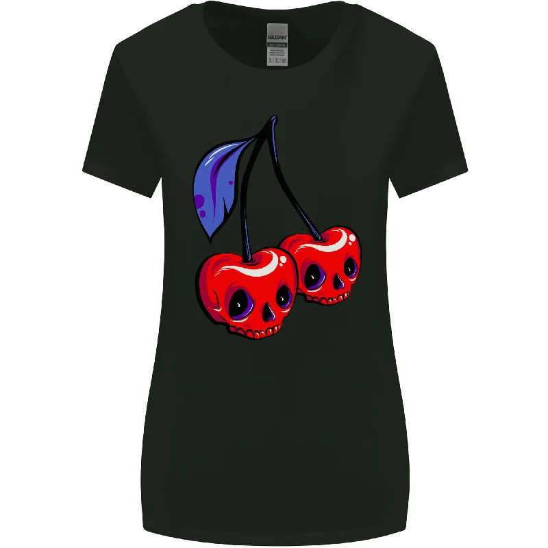 Cherry Skulls Womens Wider Cut T-Shirt Notch Collar Peter Pan Collar Cowl Neck