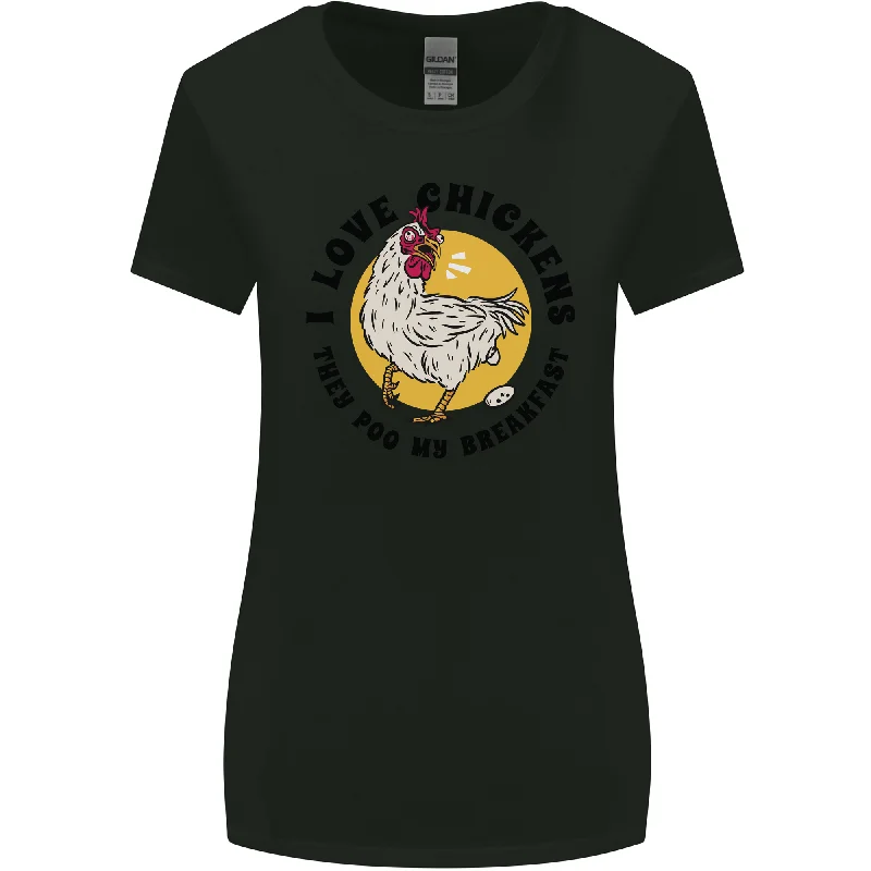 Chickens Poo My Breakfast Funny Food Eggs Womens Wider Cut T-Shirt Mesh Canvas Denim Chickens Poo My Breakfast Funny Food Eggs Womens Wider Cut T-Shirt Mesh Canvas Denim