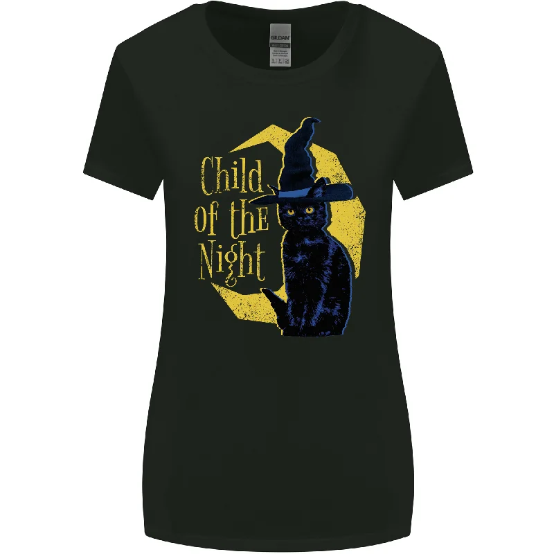 Child of the Night Halloween Black Cat Witch Womens Wider Cut T-Shirt Jersey Fabric Tulle Fabric Batik Fabric Child of the Night Halloween Black Cat Witch Womens Wider Cut T-Shirt Jersey Fabric Tulle Fabric Batik Fabric