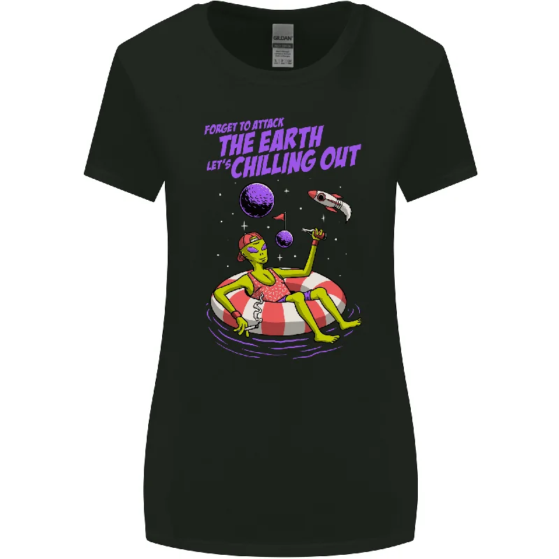 Chilled Out Alien With a Beer and Weed Funny Womens Wider Cut T-Shirt Fitted T-Shirt Seamless Stretchy Chilled Out Alien With a Beer and Weed Funny Womens Wider Cut T-Shirt Fitted T-Shirt Seamless Stretchy