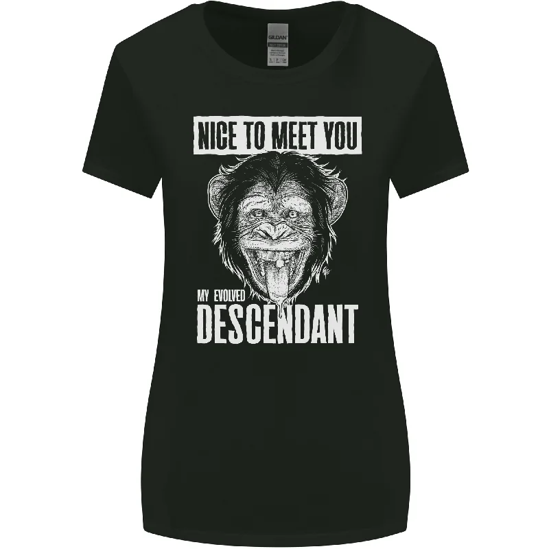 Chimp Evolved Descendant Funny Monkey Ape Womens Wider Cut T-Shirt Elegant Classic Vintage