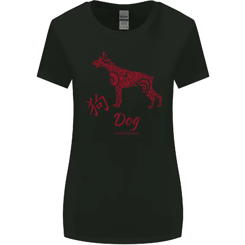 Chinese Zodiac Shengxiao Year of the Dog Womens Wider Cut T-Shirt Embroidered Appliqued Beaded Chinese Zodiac Shengxiao Year of the Dog Womens Wider Cut T-Shirt Embroidered Appliqued Beaded