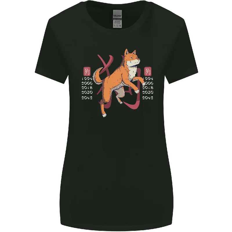 Chinese Zodiac Shengxiao Year of the Dog Womens Wider Cut T-Shirt Ribbed T-Shirt High Neck Heavyweight Chinese Zodiac Shengxiao Year of the Dog Womens Wider Cut T-Shirt Ribbed T-Shirt High Neck Heavyweight