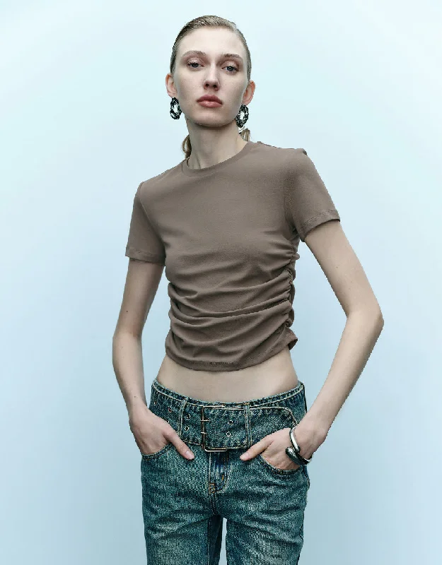 Crew Neck Skinny T-Shirt Front Pockets Side Pockets Patch Pockets
