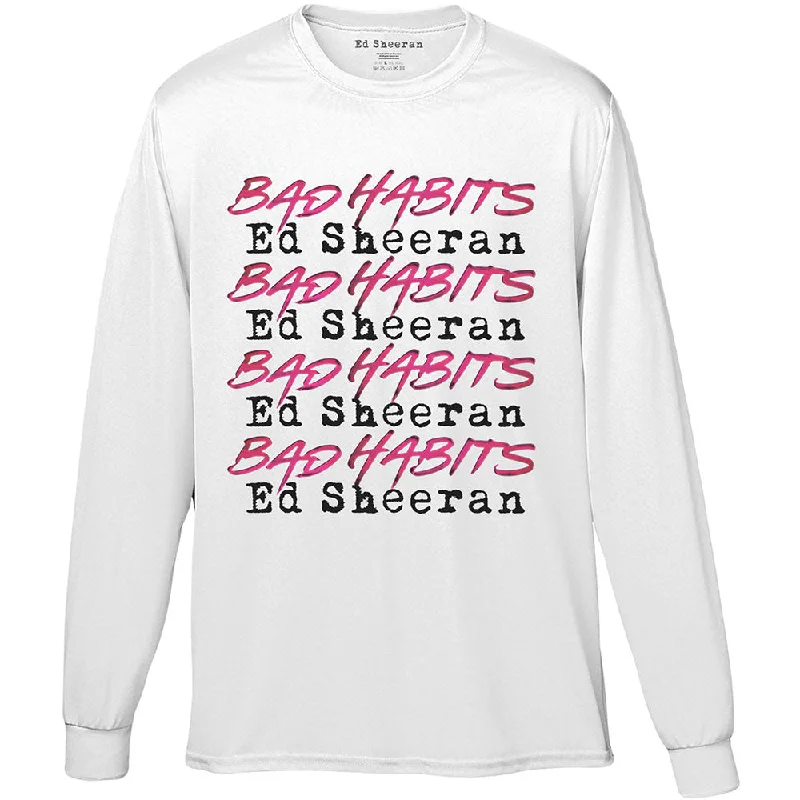 Ed Sheeran Unisex Long Sleeved T-Shirt: Bad Habits Stack Nylon Fabric Polyester Fabric Spandex Fabric