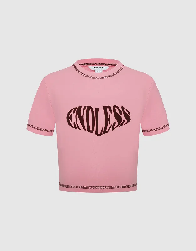Endless Printed Crew Neck Skinny T-Shirt Real Fur Shearling Chenille