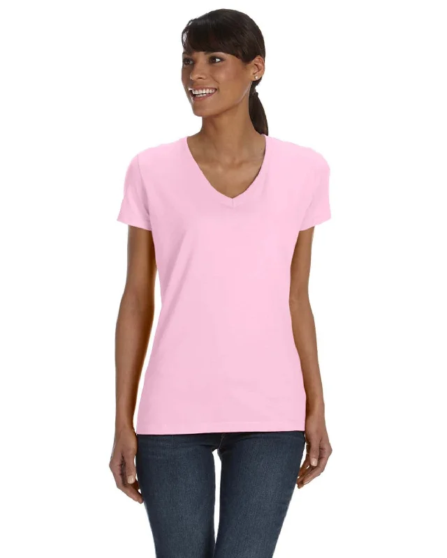 Fruit of the Loom Ladies 100% Heavy Cotton HD V-Neck T-Shirt | Classic Pink Solid Color Striped Floral Fruit of the Loom Ladies 100% Heavy Cotton HD V-Neck T-Shirt | Classic Pink Solid Color Striped Floral