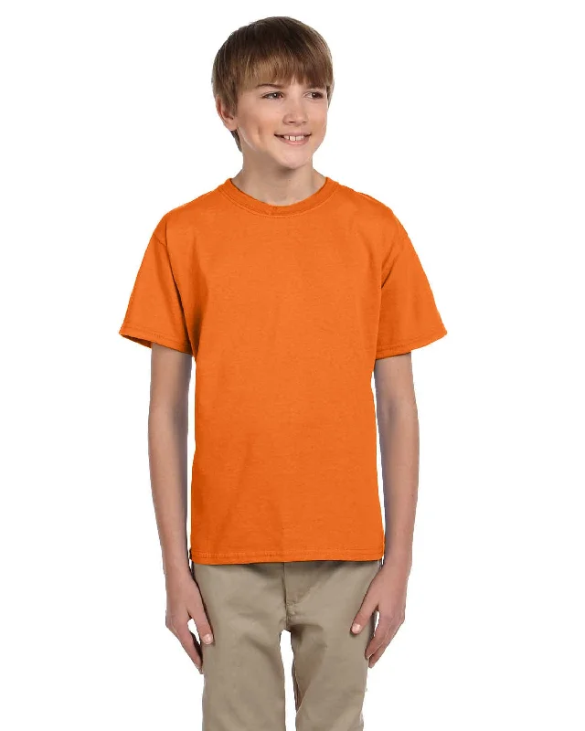 Fruit of the Loom Youth T-Shirt | Safety Orange Print Jacquard Patchwork