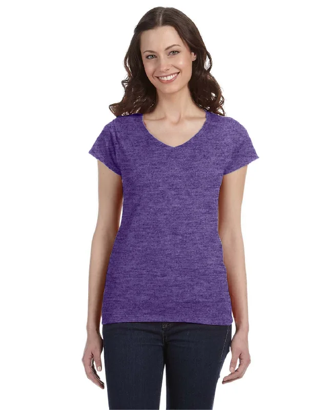 Gildan Ladies SoftStyle V-Neck T-Shirt | Heather Purple Anti-Pilling Machine Wash Handmade Gildan Ladies SoftStyle V-Neck T-Shirt | Heather Purple Anti-Pilling Machine Wash Handmade