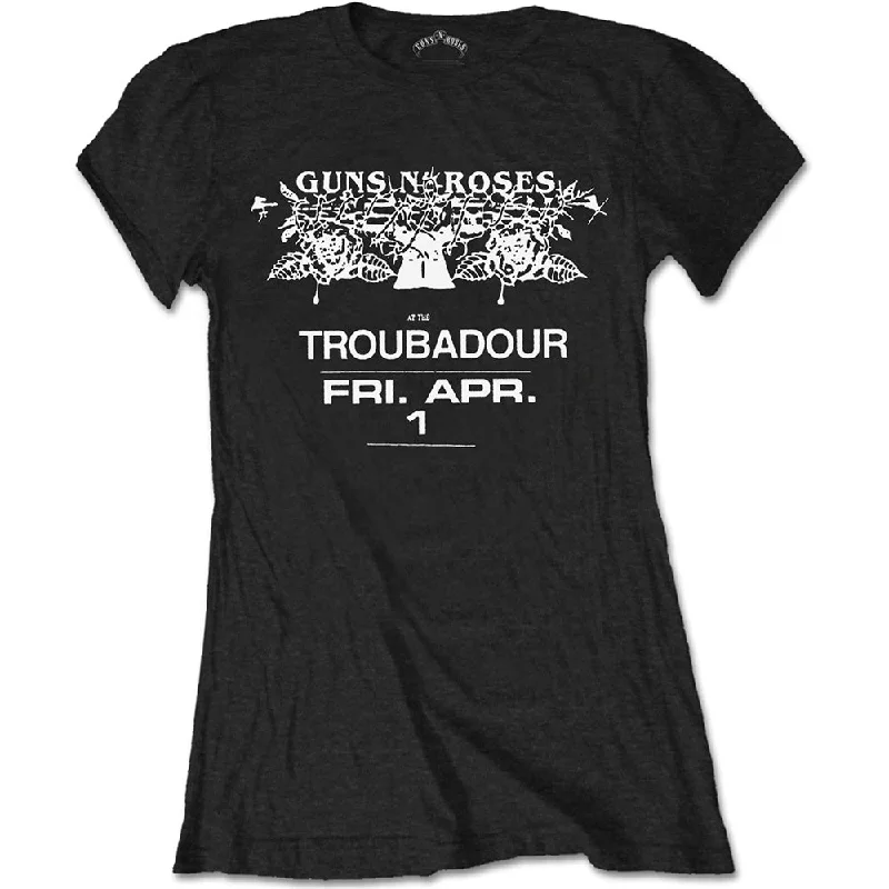 Guns N' Roses Ladies T-Shirt: Troubadour Flyer Nylon Fabric Polyester Fabric Spandex Fabric Guns N' Roses Ladies T-Shirt: Troubadour Flyer Nylon Fabric Polyester Fabric Spandex Fabric