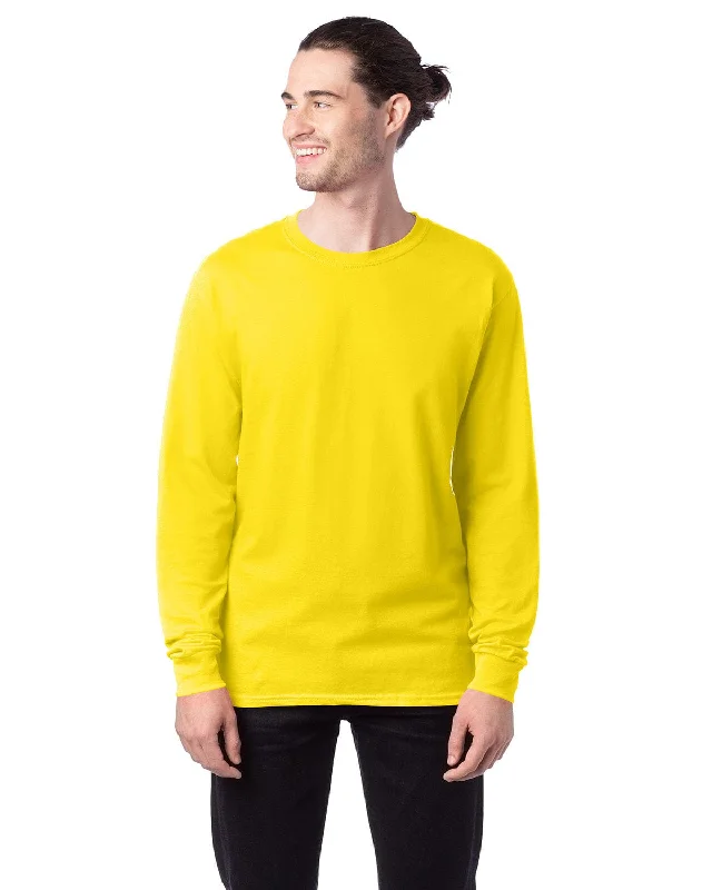 Hanes ComfortSoft Cotton Long Sleeve T-Shirt | Athletic Yellow Beaded Sequined Faux Fur Hanes ComfortSoft Cotton Long Sleeve T-Shirt | Athletic Yellow Beaded Sequined Faux Fur