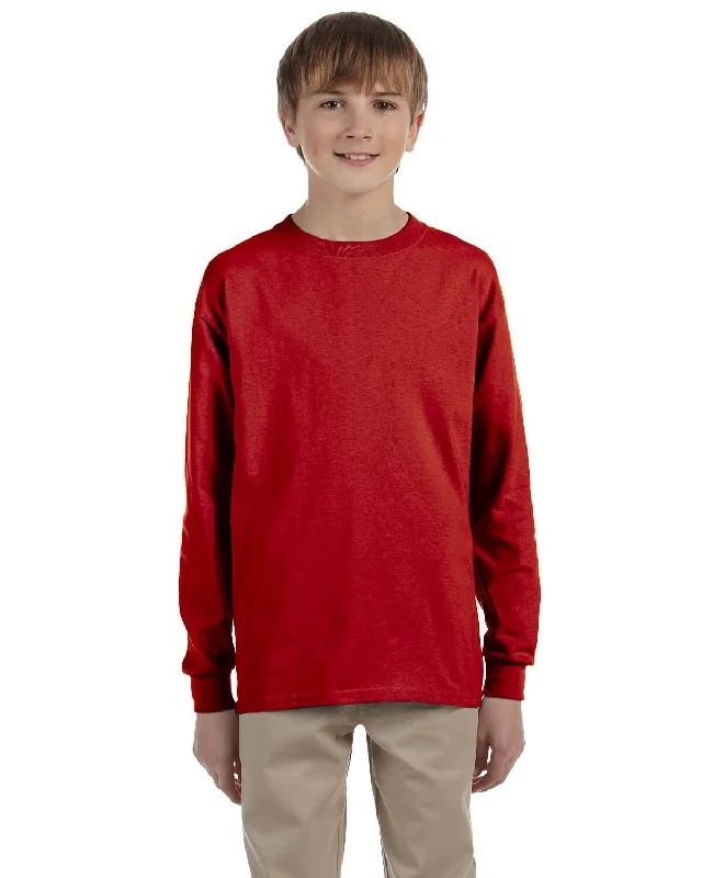 Jerzees Youth 5.6 oz. 50/50 Heavyweight Blend Long Sleeve T-Shirt | True Red Rayon Velvet Corduroy