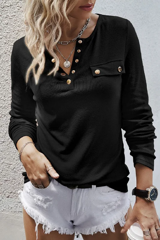 Long Sleeve Button-Front Tee Chenille Blend Fleece Blend Nylon Blend