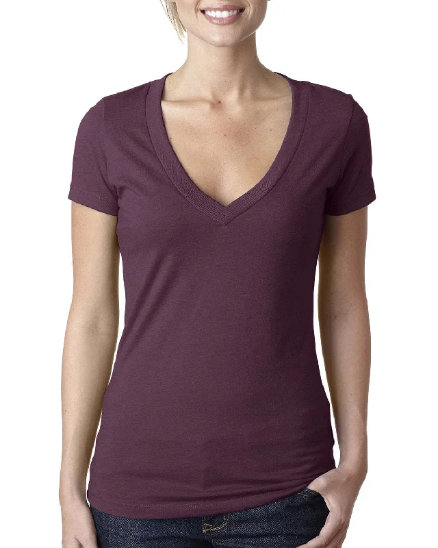 Next Level Ladies CVC Deep V-Neck Tee | Plum Cashmere Blend Cotton Blend Poly Blend