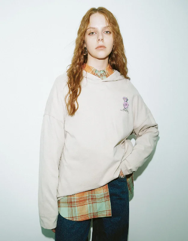 Printed Hooded Loose T-Shirt Sequined Glittery Shiny