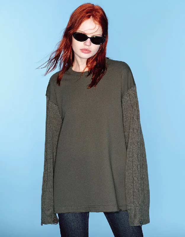 Ripped Loose Knitted T-Shirt Print Jacquard Patchwork