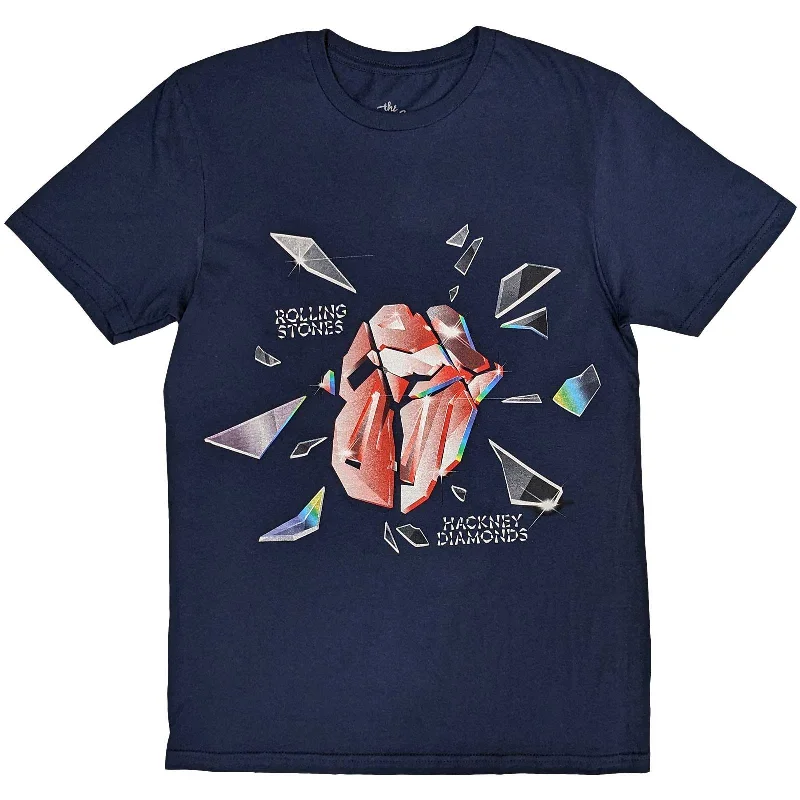 The Rolling Stones | Official Band T-Shirt | Hackney Diamonds Explosion Navy Chenille Blend Fleece Blend Nylon Blend The Rolling Stones | Official Band T-Shirt | Hackney Diamonds Explosion Navy Chenille Blend Fleece Blend Nylon Blend