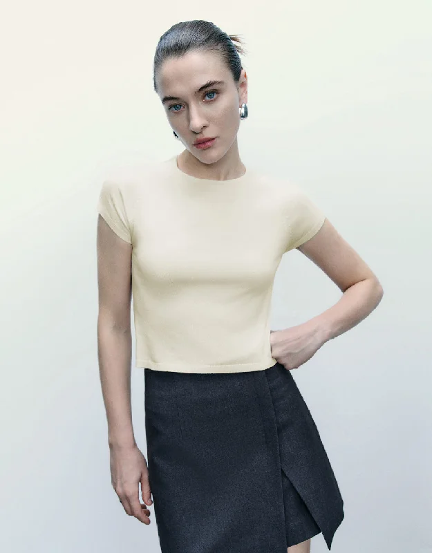 Skinny Crew Neck Knitted T-Shirt Casual Formal Business