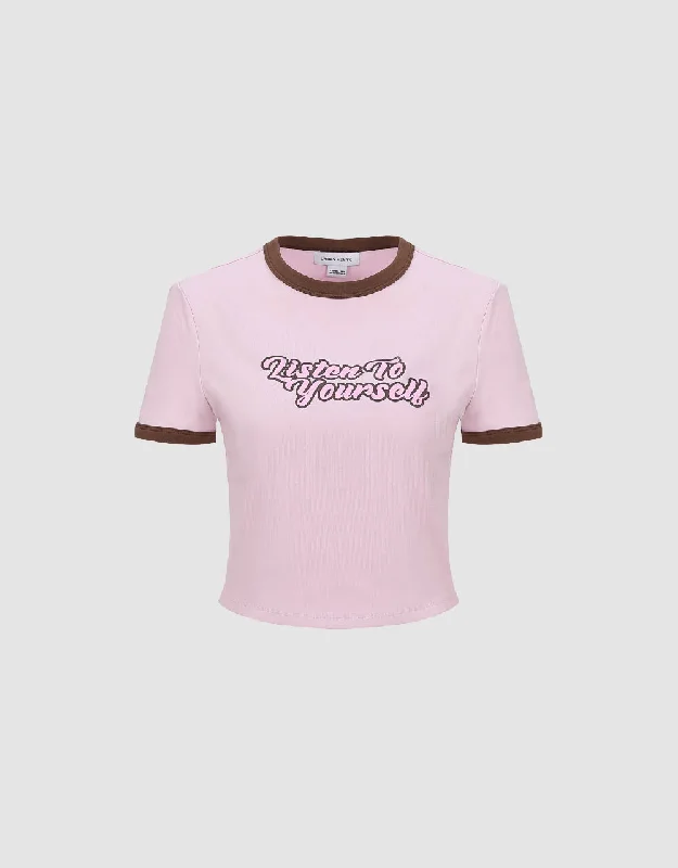 Letter Printed Crew Neck Regular T-Shirt Graphic T-Shirt Round Neck Polyester