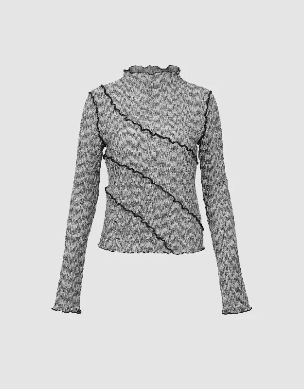 Frill Trim Crew Neck Skinny T-Shirt Modern Contemporary Chic