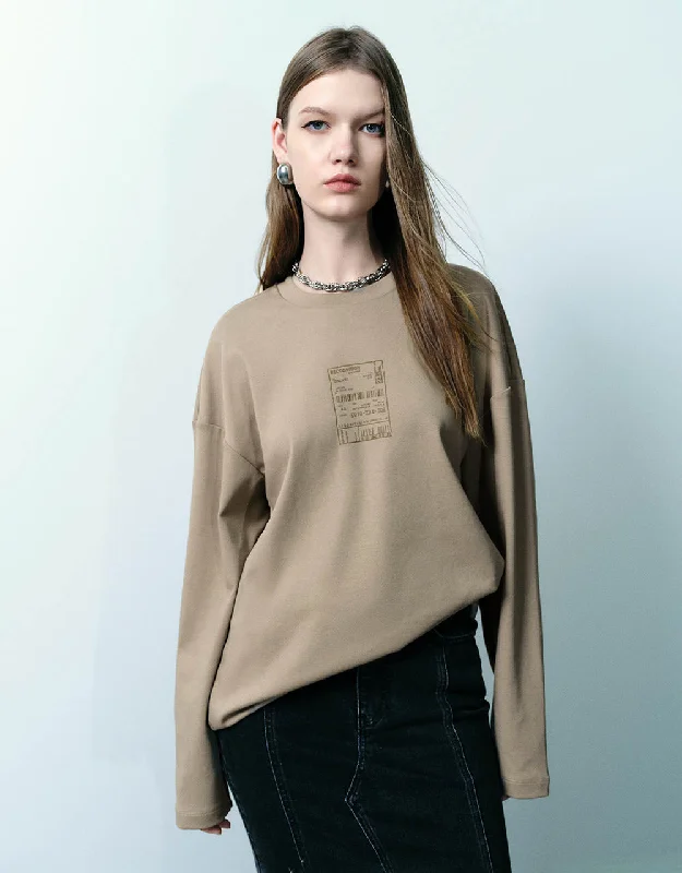 Printed Loose T-Shirt Collared Crew Neck Turtle Neck