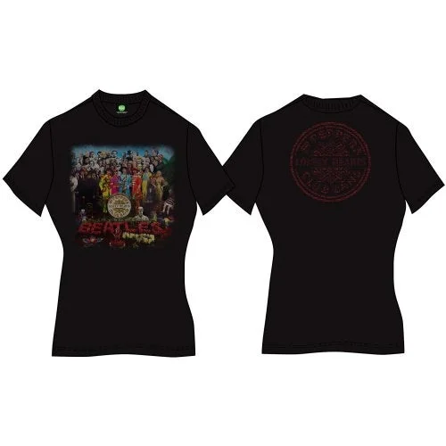 The Beatles Ladies Premium T-Shirt: Sgt Pepper (Back Print) Zippered Front Buttoned Front Snap Front The Beatles Ladies Premium T-Shirt: Sgt Pepper (Back Print) Zippered Front Buttoned Front Snap Front