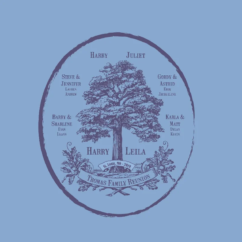 Tree & Oval Family Reunion T-Shirt Design R1-23 Iron Safe Non-Iron Wrinkle Free