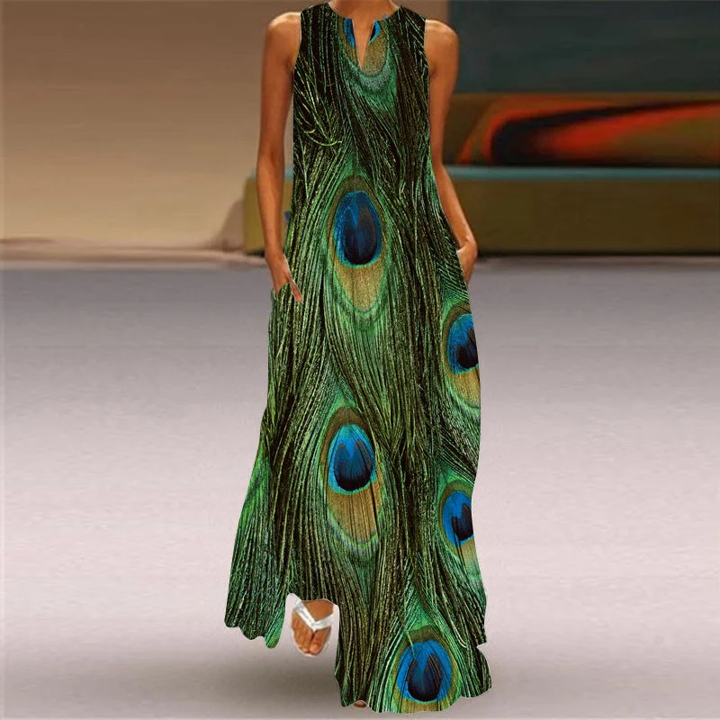 Zjkrl - New Women's Long Dress Sleeveless V-Neck Floral Vintage Print Maxi Dresses Elegant Sleeveless Maxi Dress
