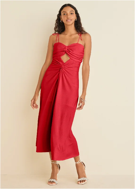 Ruched Cutout Maxi Dress - Red Fashionable Off-Shoulder Maxi Dress